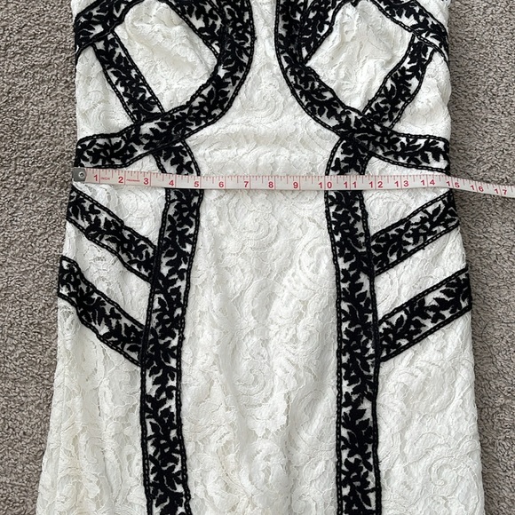 Tadashi Shoji Banded Contrast Color Block Black Ivory Lace Cocktail Dress - Picture 10 of 13